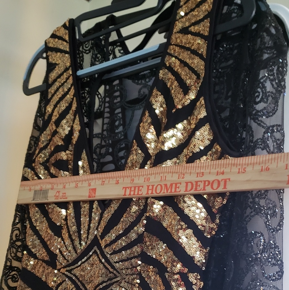 Black Gold Sequins Gown Dress - Picture 3 of 5